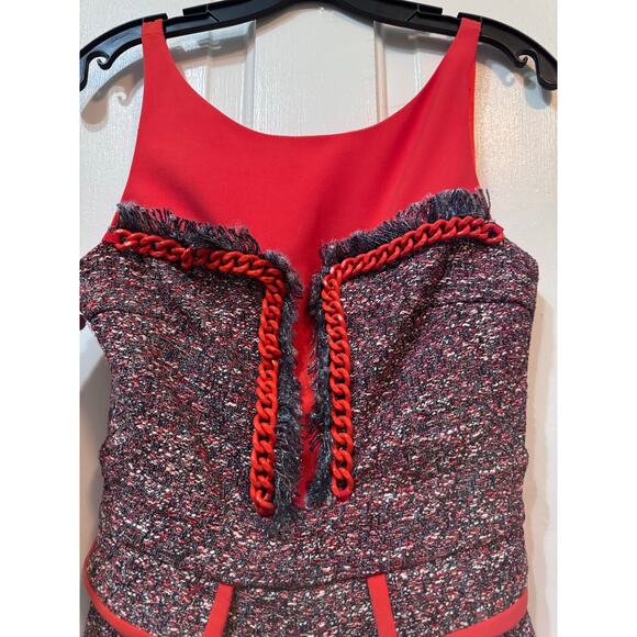 NWT Elisabetta Franchi Red Blue Tweed Open Back Romper Size 40 US 4 - Picture 5 of 14